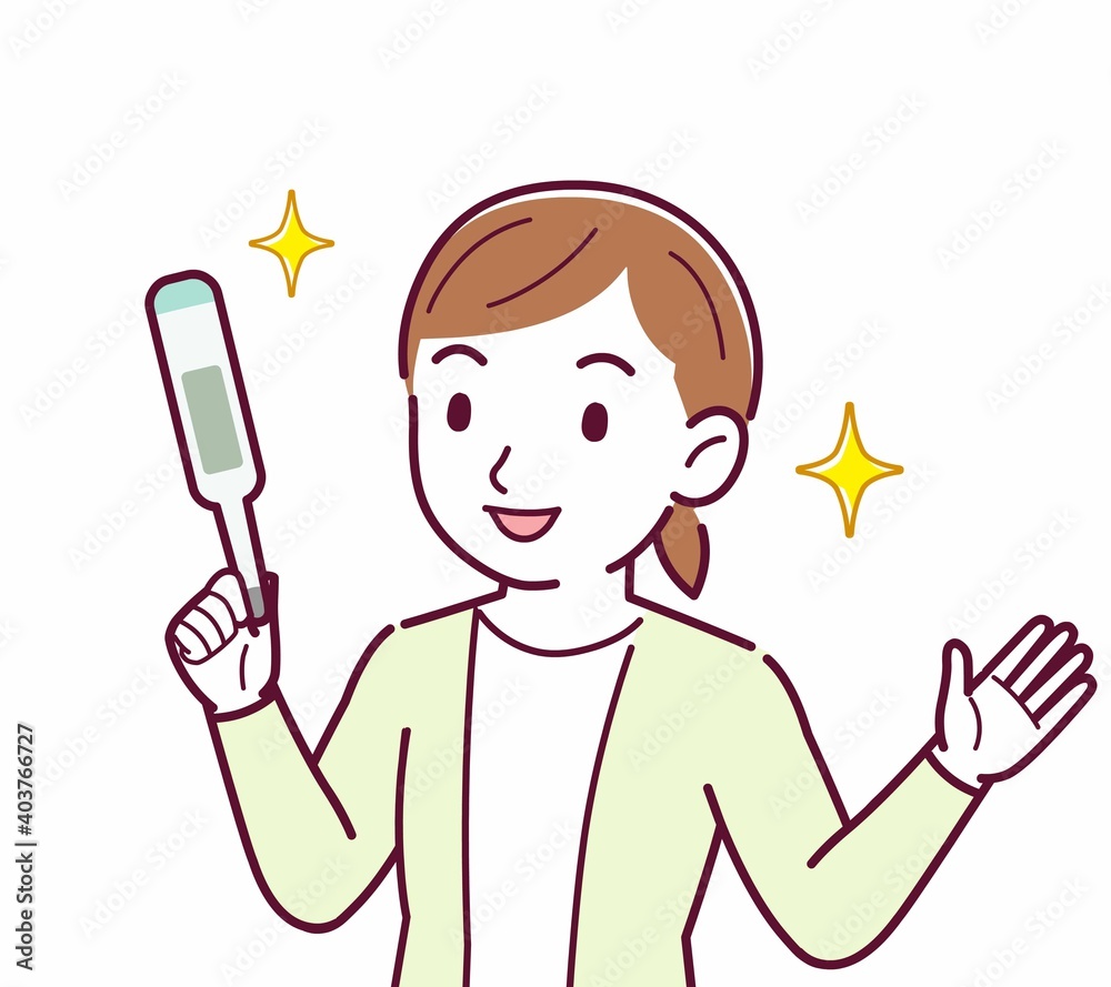Young woman in a cardigan_Thermometer Young woman in a cardigan_Thermometer