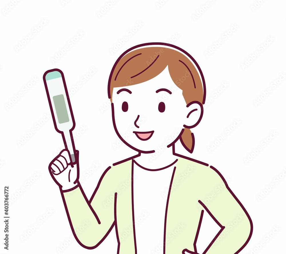 Young woman in a cardigan_Thermometer Young woman in a cardigan_Thermometer