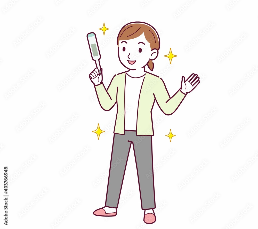 Young woman in a cardigan_Thermometer Young woman in a cardigan_Thermometer