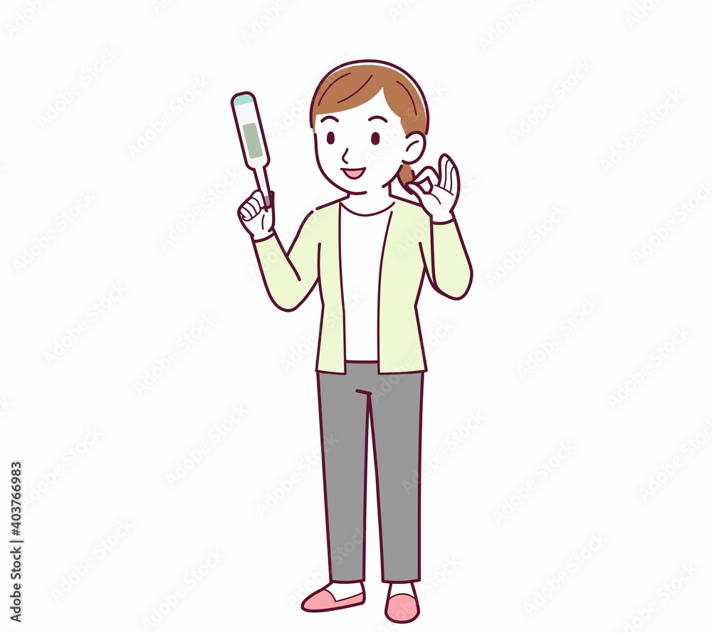 Young woman in a cardigan_Thermometer Young woman in a cardigan_Thermometer