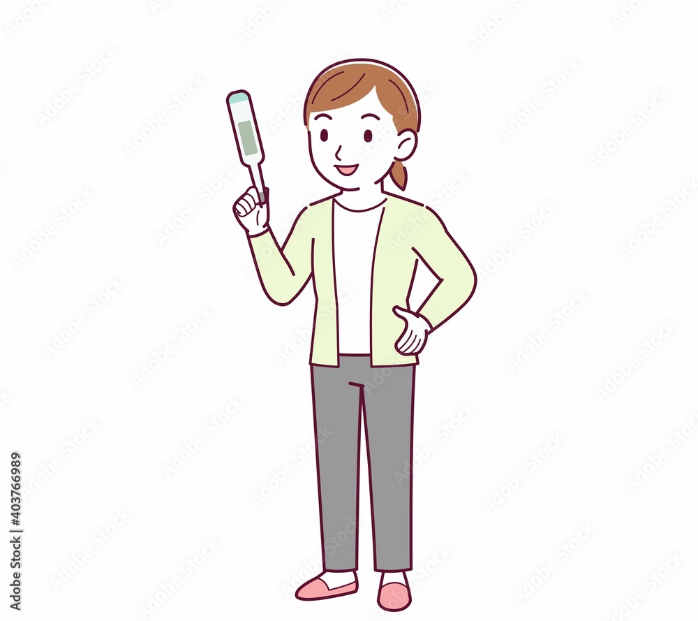 Young woman in a cardigan_Thermometer Young woman in a cardigan_Thermometer