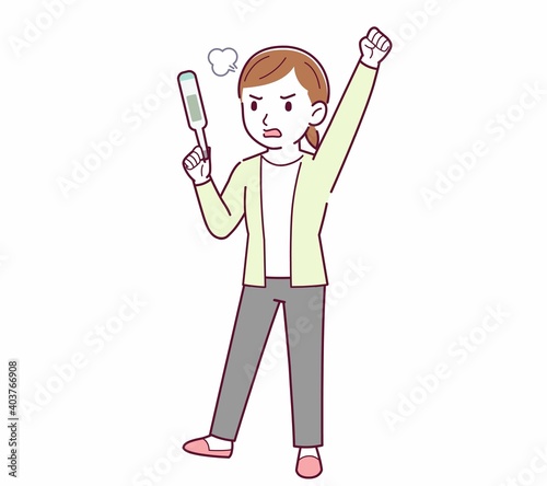 Young woman in a cardigan_Thermometer