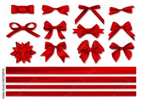 Fotografie Bows with ribbons set, decorative and festive design