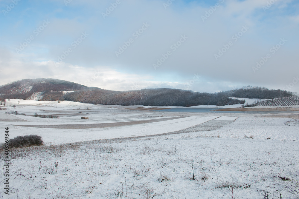 Umbria landscape with snow in January