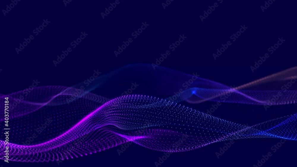 Futuristic wave with many dots. Abstract motion background of colored dots. Technology or science. 3d rendering Seamless loop. 4K