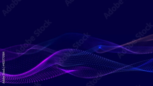Futuristic wave with many dots. Abstract motion background of colored dots. Technology or science. 3d rendering Seamless loop. 4K