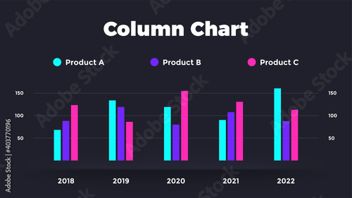 Neumorphic Column Charts. Vector Infographic graph. Presentation diagram template. 