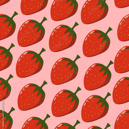 Fototapeta Naklejka Na Ścianę i Meble -  Vector seamless strawberry pattern on a pink background.