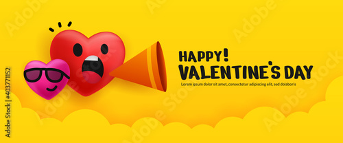 Happy valentine's day on yellow background with lovely hearts