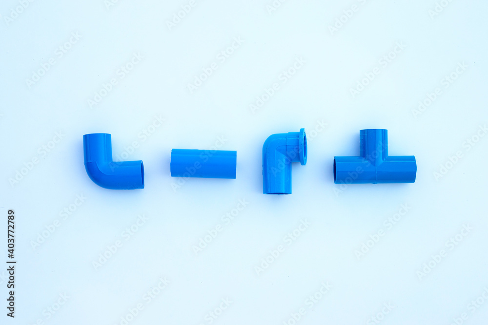 Blue pvc pipe connection isolated on white background. Blue pvc pipe connection isolated on white background.