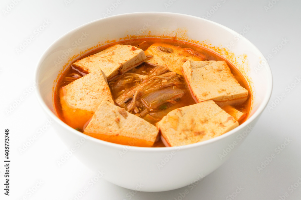 Tofu stew on a white background Tofu stew on a white background