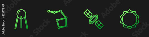 Set line Satellite, , Great Bear constellation and Sun. Gradient color icons. Vector.