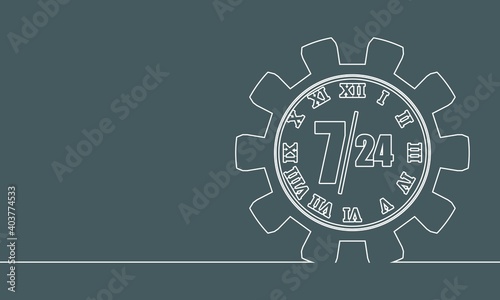 Time operation mode in gear. For customer support and retail. Seven days twenty four hour. Thin line style