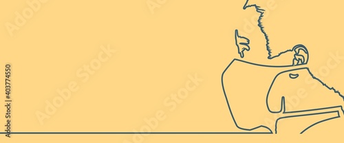 Abstract icon of man wearing a medical mask. Thin line style