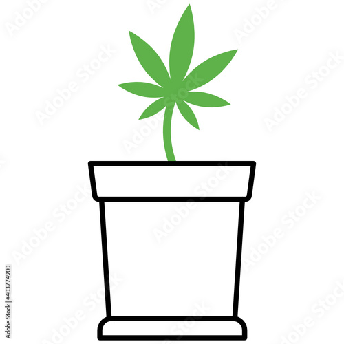 Cannabis Leaf in Flower Pot Concept, Vector Icon Design, Marijuana and psychoactive drug Symbol on white background, Hashish and Hemp Sign,