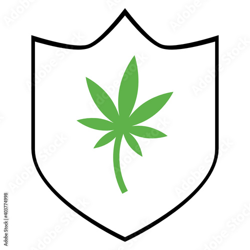 Weed Shield Design, Sativa Leaf Vector Color Icon Design, Marijuana and psychoactive drug Symbol on white background, Hashish and Hemp Sign,