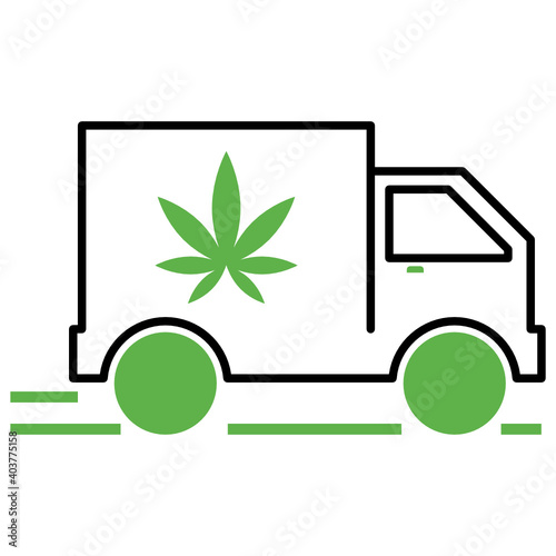Cannabis Lorry Delivery Concept, Weed Cargo Vector Color Icon Design, Marijuana and psychoactive drug Symbol on white background, Hashish and Hemp Sign,