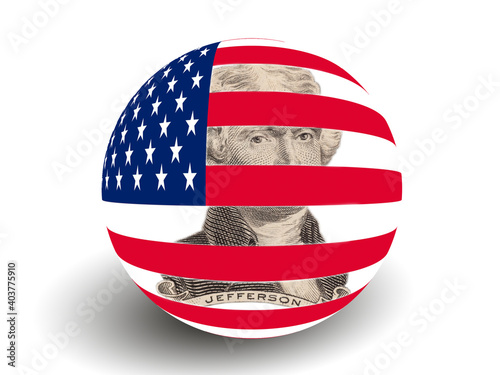 Portrait of U.S. president Thomas Jefferson with USA Flag Globe