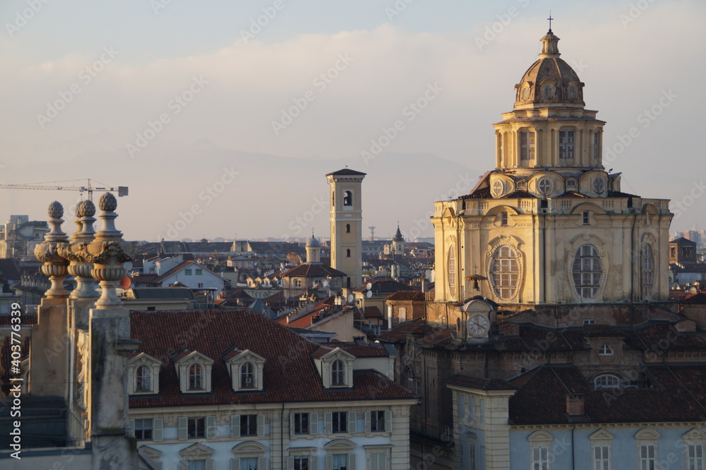 Italy, Turin: panoramic view of the city and the Alps

