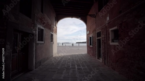 Wallpaper Mural Walking with steadycam steadicam in picturesque scenic narrow streets with traditional colorful houses of Venice town in famous tourist attraction, Italy. Torontodigital.ca