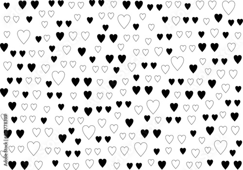 Random love motif repeating on white background. To be applied to the design of brochures, posters, banners, cloth screen printing or other graphic illustrations