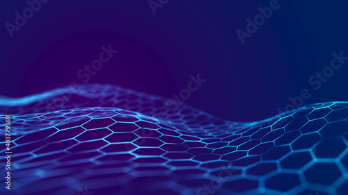 Network connection structure. Data transfer. Abstract background with interweaving of dots and lines. 3D rendering.