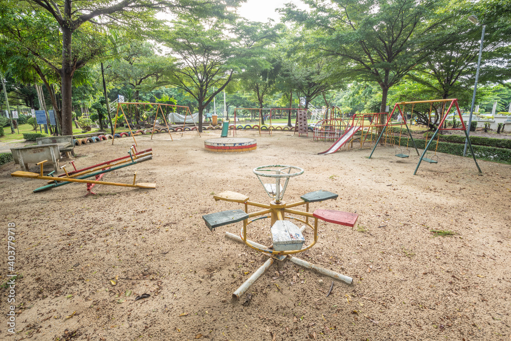 Old empty playground with metal structures Old empty playground with metal structures