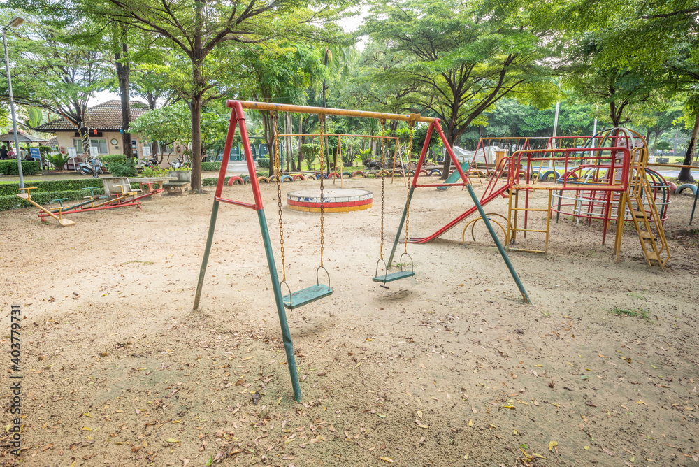 Old empty playground with metal structures