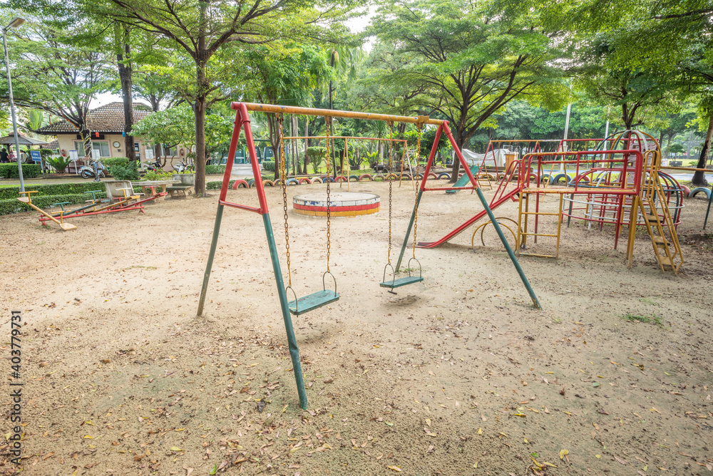 Old empty playground with metal structures Old empty playground with metal structures
