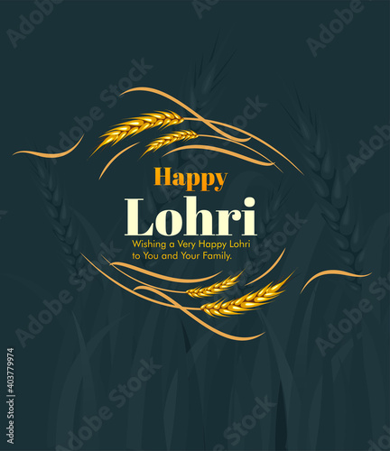 vector illustration of Happy Lohri holiday festival of Punjab India with beautiful background