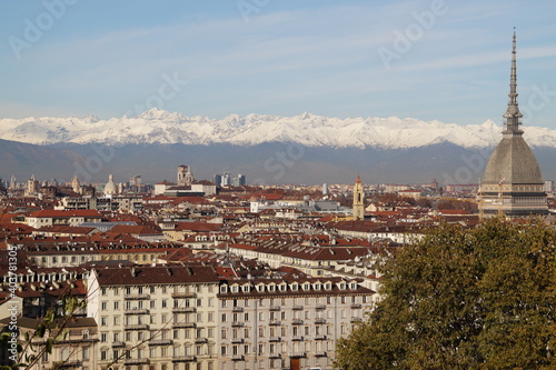 Turin: panoramic view of the city, the Mole Antonelliana Tower and the Alps © irbismarengo