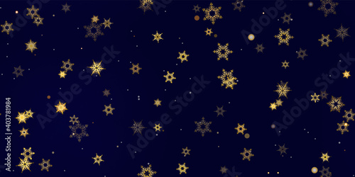 Gold Falling Snowflakes seamless pattern.