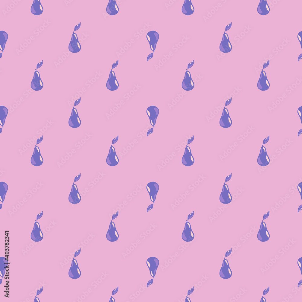 Fototapeta premium Little blue pear silhouette print seamless pattern. Pink background. Summer harvesr fruit artwork.