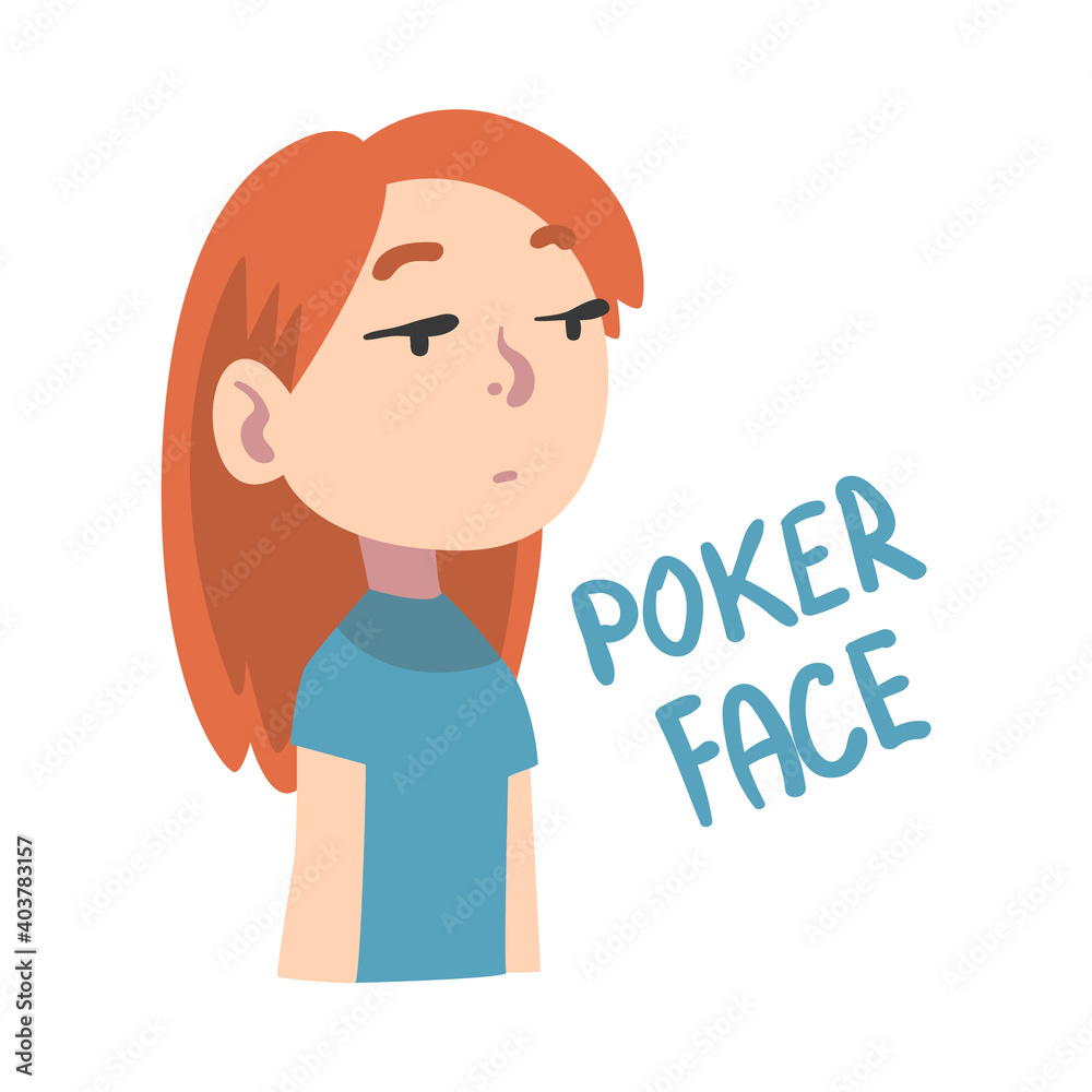 Girl with Poker Face, Child with Imperturbable Facial Expression Cartoon Style Vector Illustration Girl with Poker Face, Child with Imperturbable Facial Expression Cartoon Style Vector Illustration