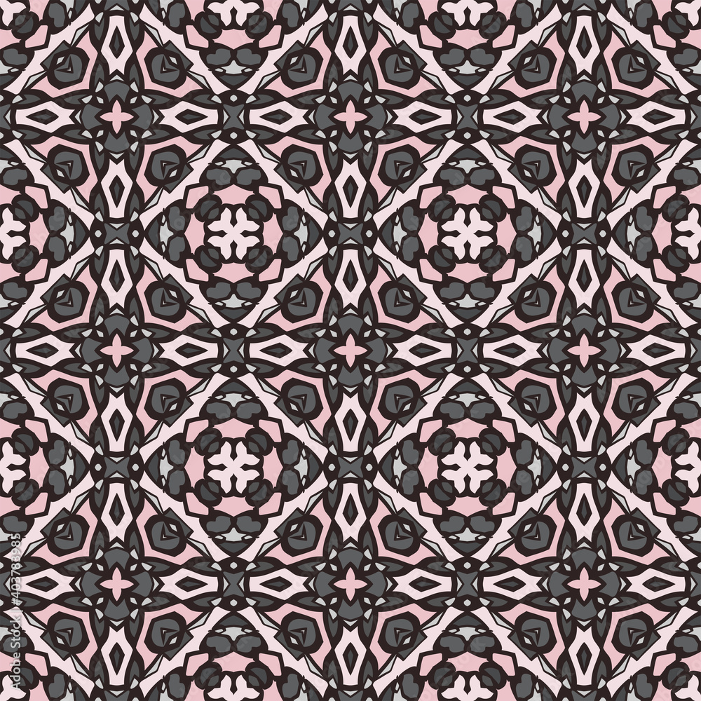 Trendy bright color seamless pattern in pink white black for decoration, paper, tiles, textiles, carpet, pillows. Home decor, interior design, cloth design.