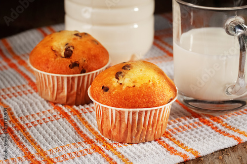 Milk and two muffins