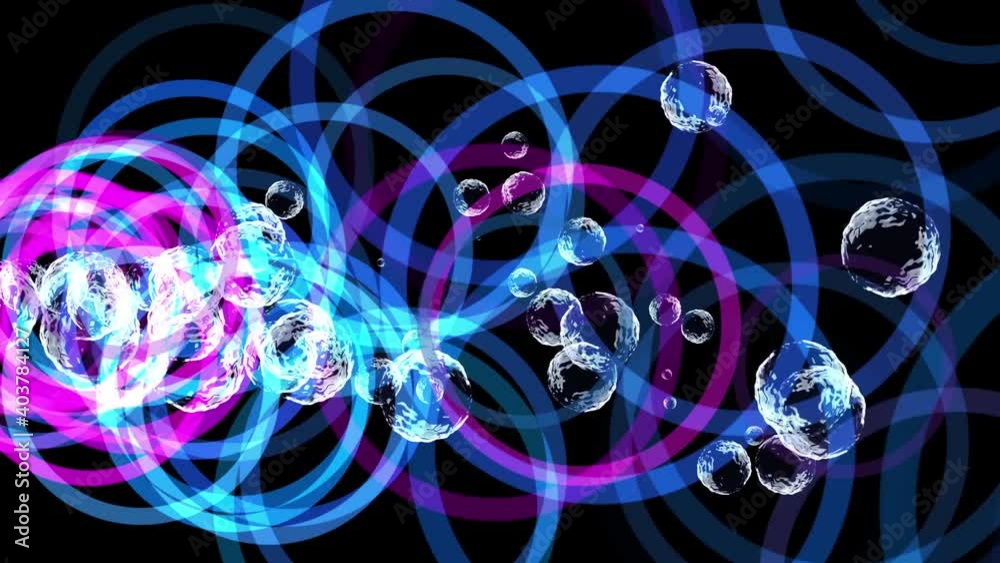 Isolated black background. Large particles of multicolored circles in motion against the background of soap bubbles, festive decoration, fireworks, disco. Close-up. 3d illustration. Isolated black background. Large particles of multicolored circles in motion against the background of soap bubbles, festive decoration, fireworks, disco. Close-up. 3d illustration.