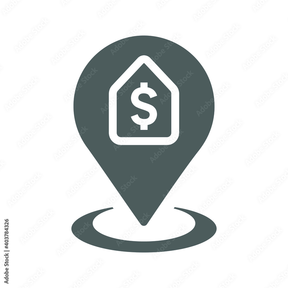 Bank location point icon. Gray vector graphics Bank location point icon. Gray vector graphics