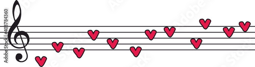 musical staff with heart notes, music and love
