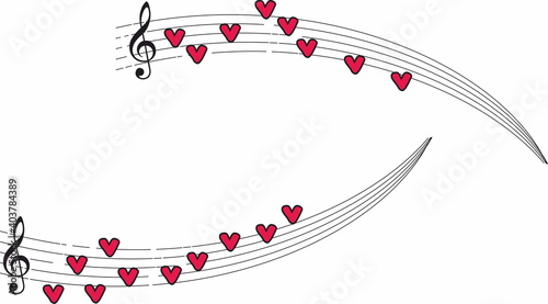 musical staff with heart notes, music and love
