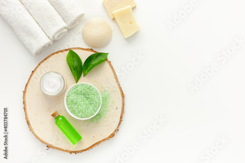 Organic cosmetic set with tea olive leaves and sea salt