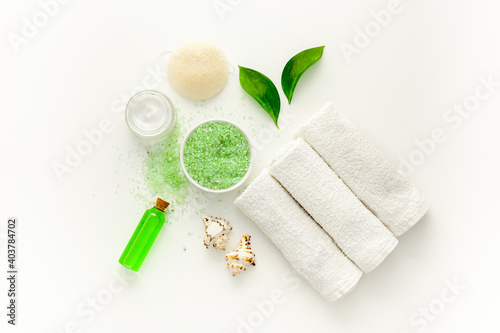 Organic cosmetic set with tea olive leaves and sea salt