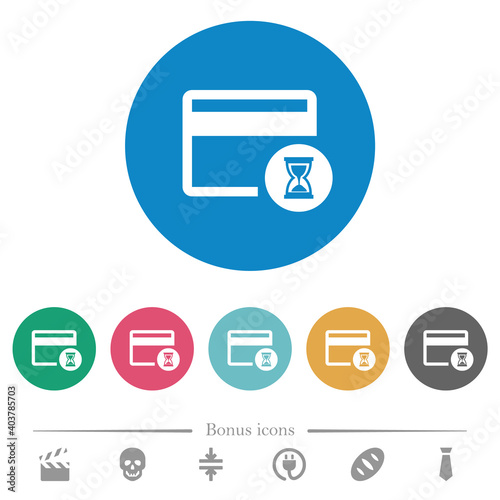 Credit card operation in progress flat round icons