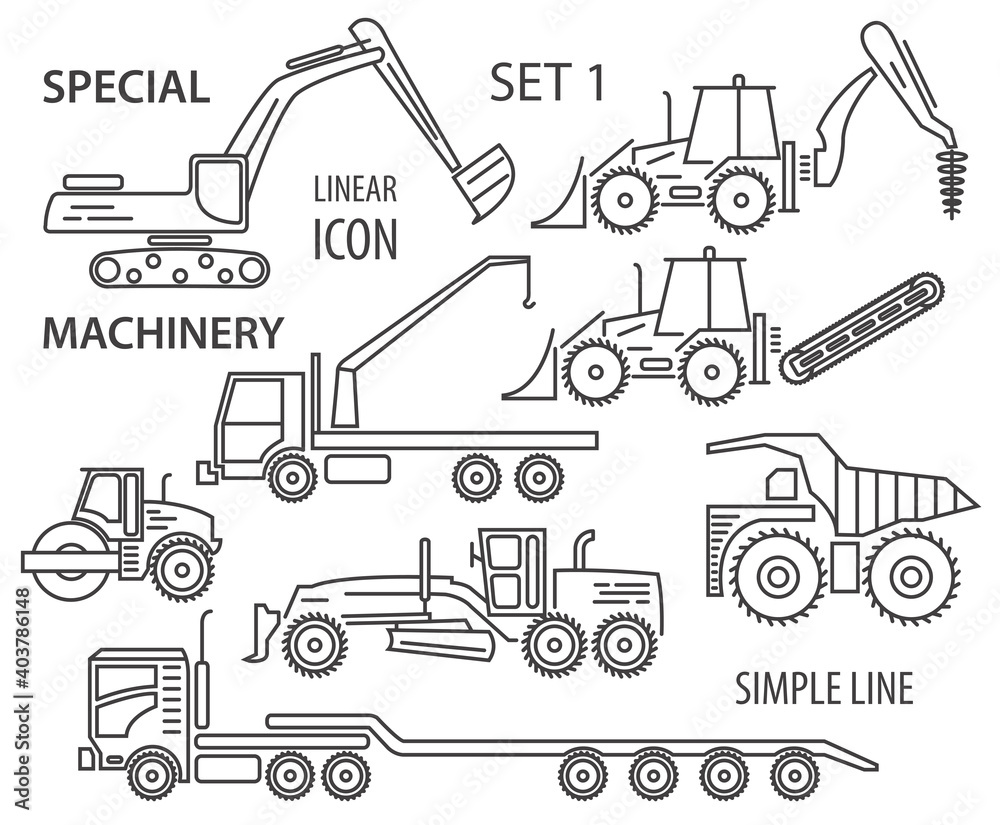 Set construction special machines equipment Vector Image