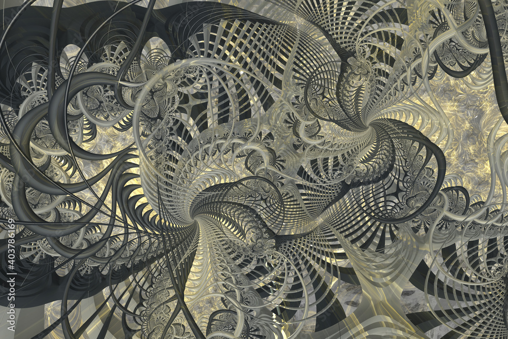 Fantastic golden gray fractal background. Abstract fractal texture. Digital art. 3D rendering. - obrazy, fototapety, plakaty 