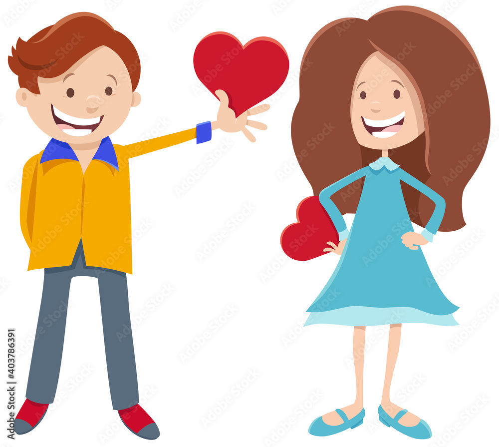 valentine card with girl and boy characters valentine card with girl and boy characters