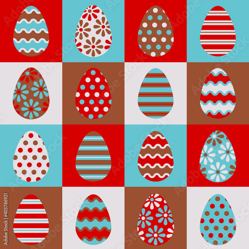 Easter eggs for easter day sweet and colorful with decoration patterns on white background. Set of colourful decorated  Easter Eggs for use in Easter designs. Vector illustration.