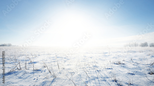 Фотография Panoramic view of the snow-covered field after a blizzard