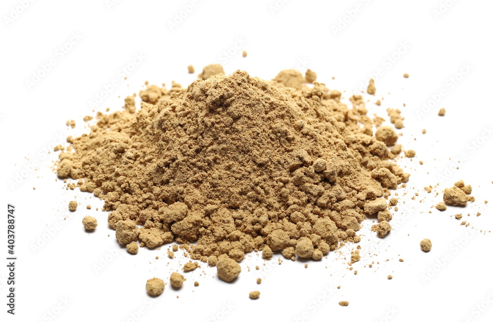 Ginger powder pile isolated on white background Ginger powder pile isolated on white background