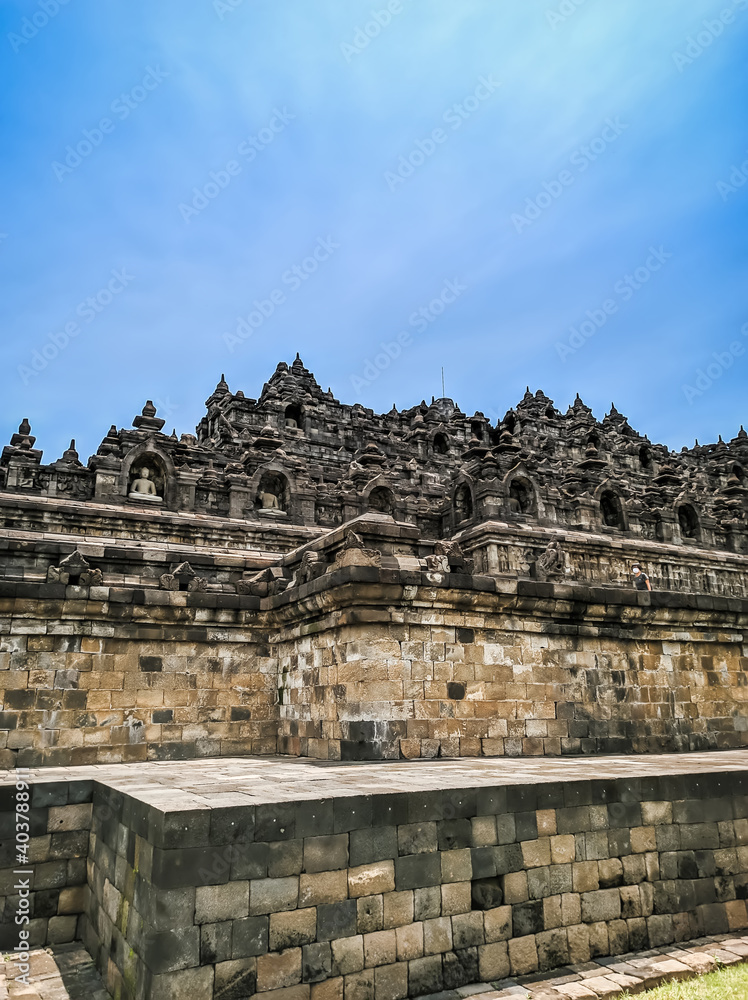 Borobudur temple from the side with a clear sky Magelang, Indonesia